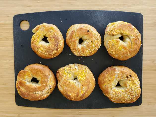 Bagels on cutting board