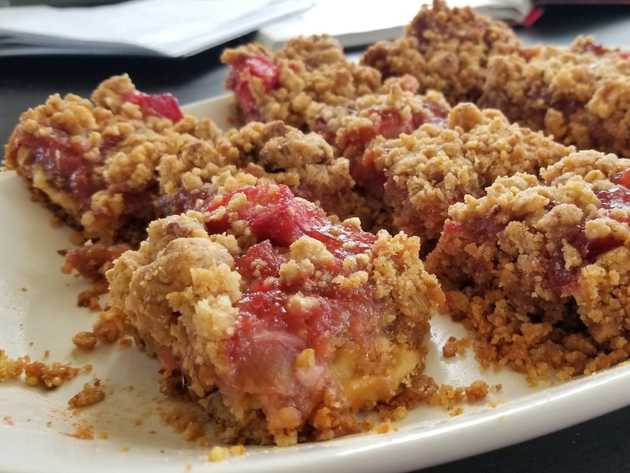 Close up of fresh lemon rhubarb squares